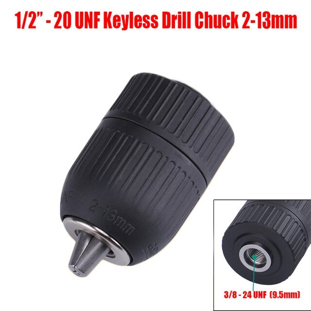Drill Chuck Adapter Convert Impact Wrench Into Electric Drill - 1/2"-20UNF & 3/8"-24UNF Thread 3 Jaw Chuck: 20UNF 2-13mm