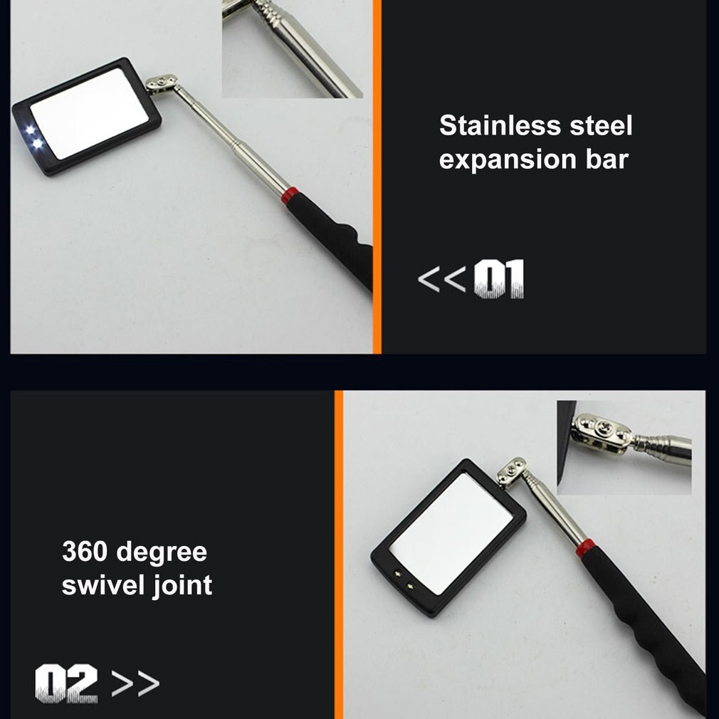 Led Telescopic Nonslip Inner Wall Inspection Mirror Vehicle Bottom Angle View Detection Tool Equipment with Rubber Grip