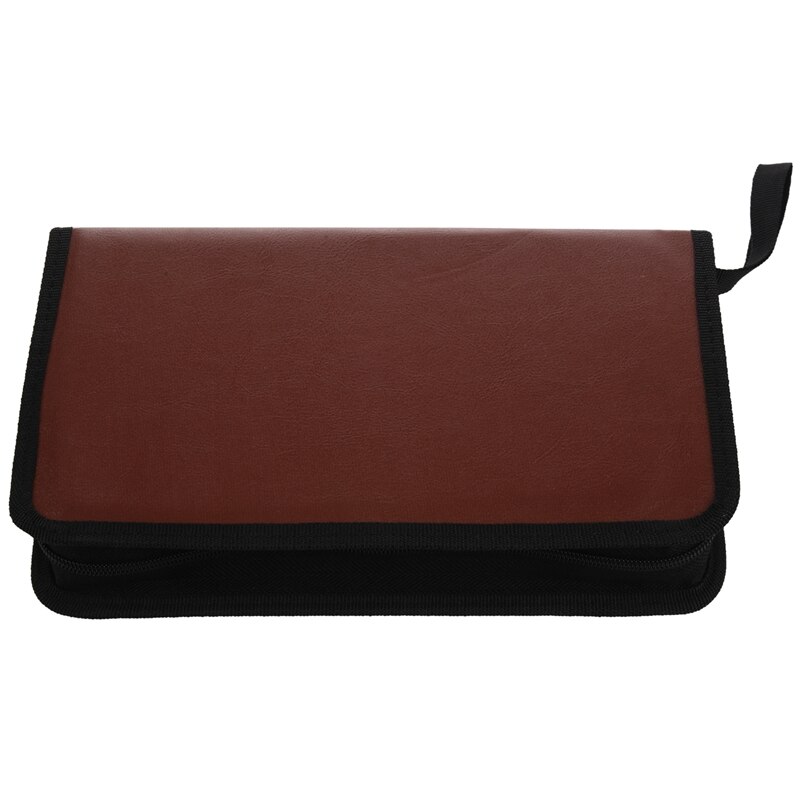 80-Discs Portable Leather Storage Bag Zippered Storage Case for CD DVD Hard Disk Album - Brown: Default Title