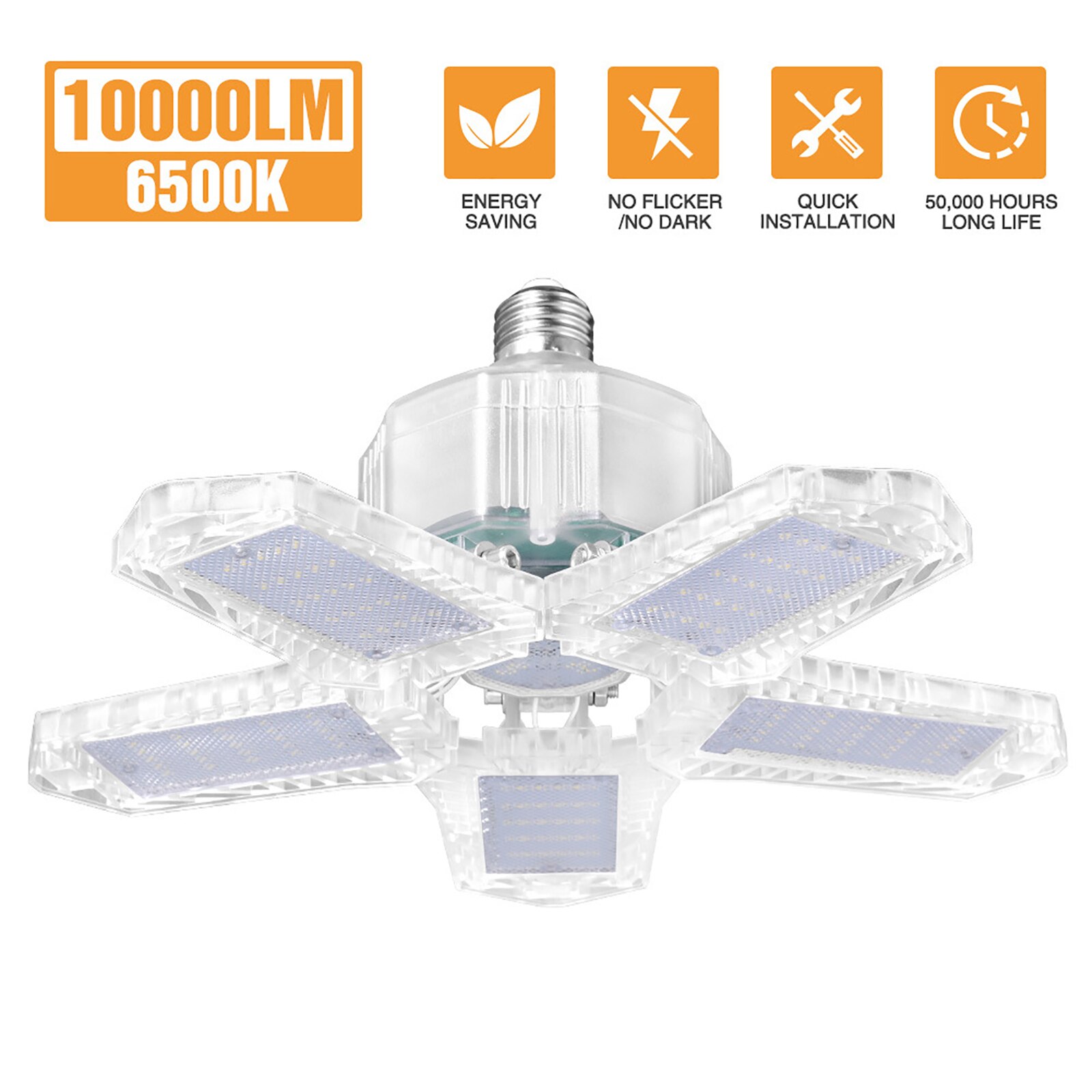 80/100/200W LED Garage Light Deformation Ceiling Light 5 Leaf Adjustable Angle Industrial Lamp For Workshop Warehouse 85-265V