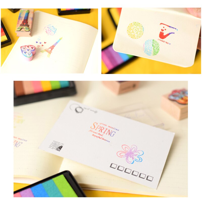 1pc Safety Non-Toxic Ink Pad Rainbow Color Inkpad Rubber Stamp Oil Based for Children's Finger Print DIY Art Kids