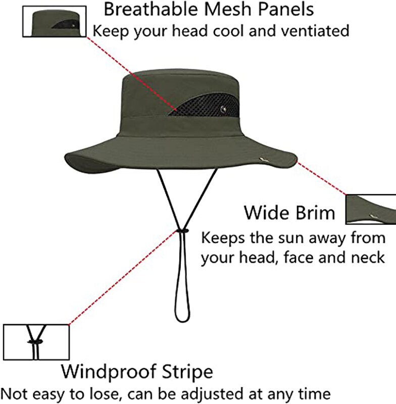 Boonie Hat Men Fishing Hat Anti-UV Protection Sun Outdoor Sun Hats Foldable Fishing Wide Brim Bucket Safari Hat Caps