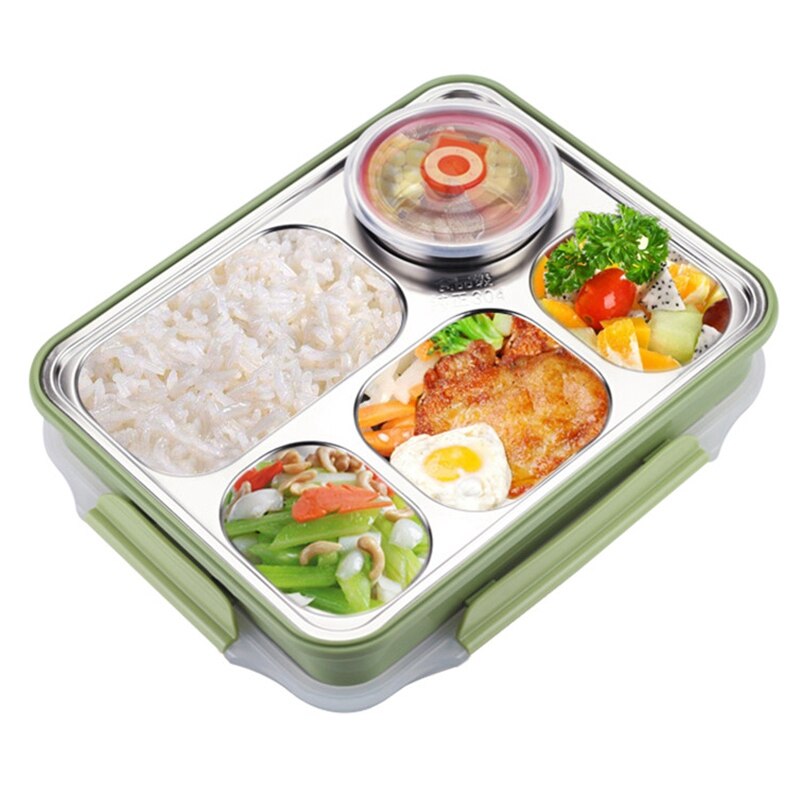 5 Compartments Lunch Box Stainless Steel Leak-proof large Bento Boxes Soup Container School Dinnerware: Default Title