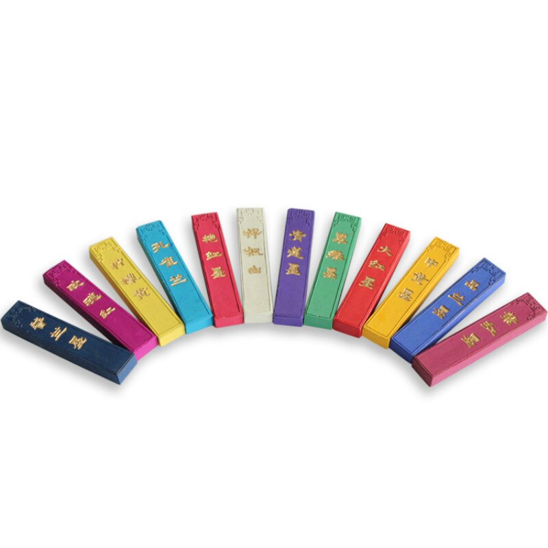 12 Colors Little Ink Stick Set Chinese Calligraphy Traditional Painting Colorful Ink Block Calligraphy Brush Ink Grinding Sticks
