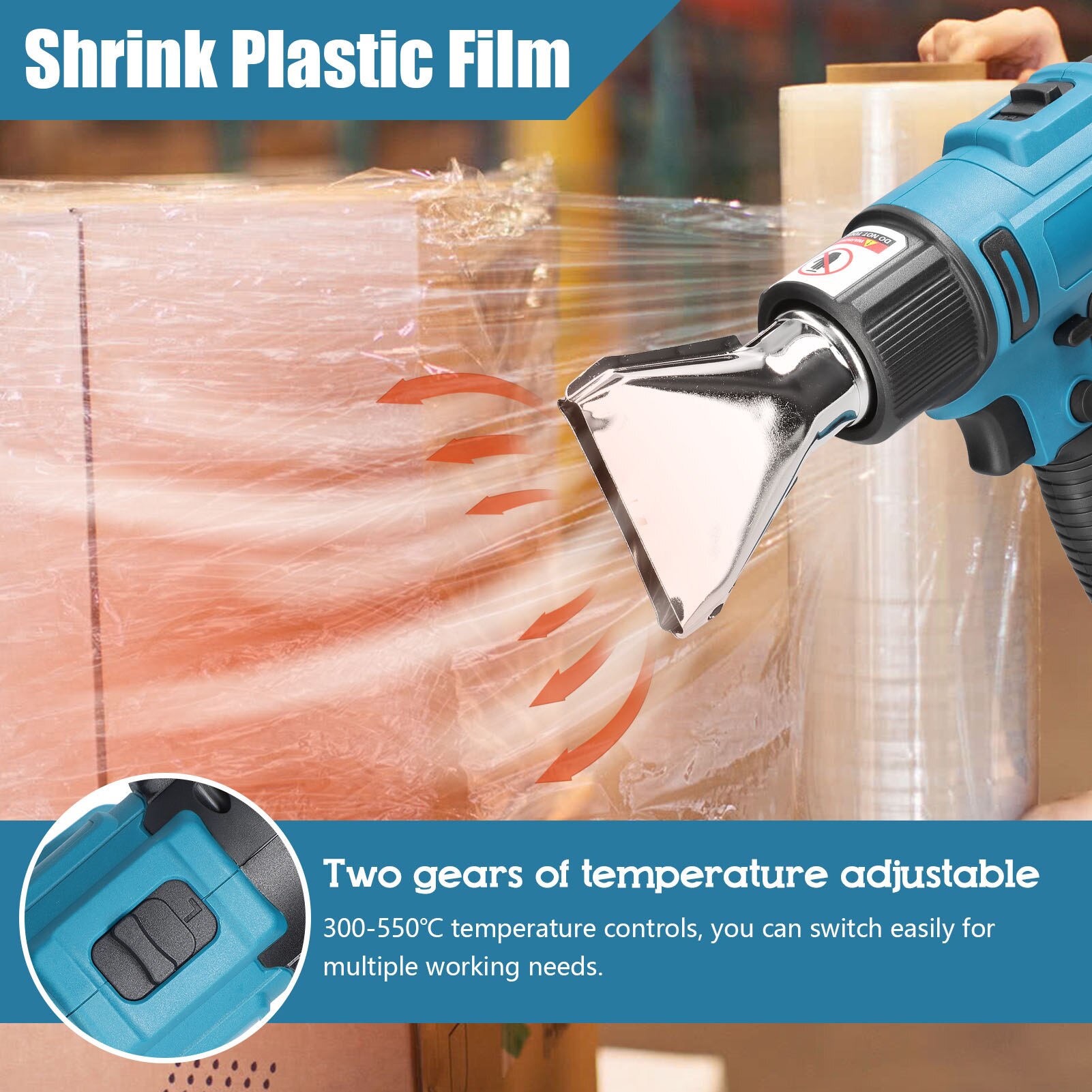 Cordless Handheld Air Machine Lithium Rechargeable Heating Equipment Temperatures Adjustable Power Tool with 2 Nozzles