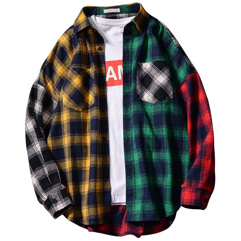 Street Plaid Patchwork Turndown Collar Tops(4 Colors) Street Plaid Patchwork Turndown Collar Tops(4 Colors)