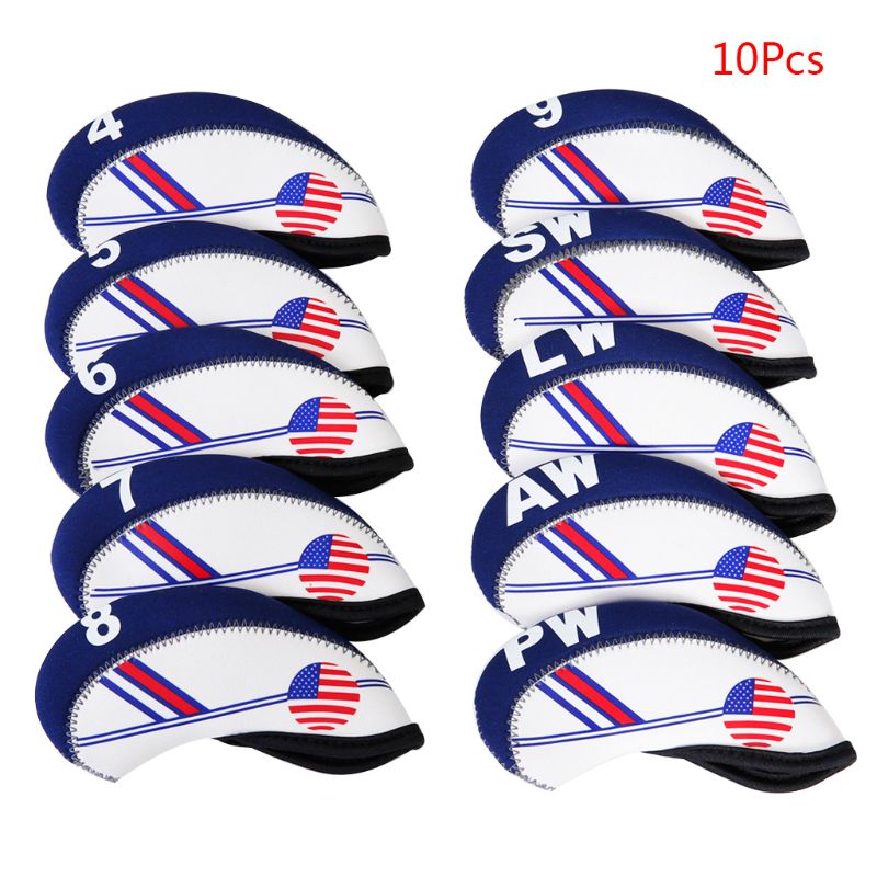 Ootdty 10 Stks/set Draagbare Sport Neopreen Golf Club Head Cover Iron Beschermende Headcovers Case Set Cover Vintage Protector