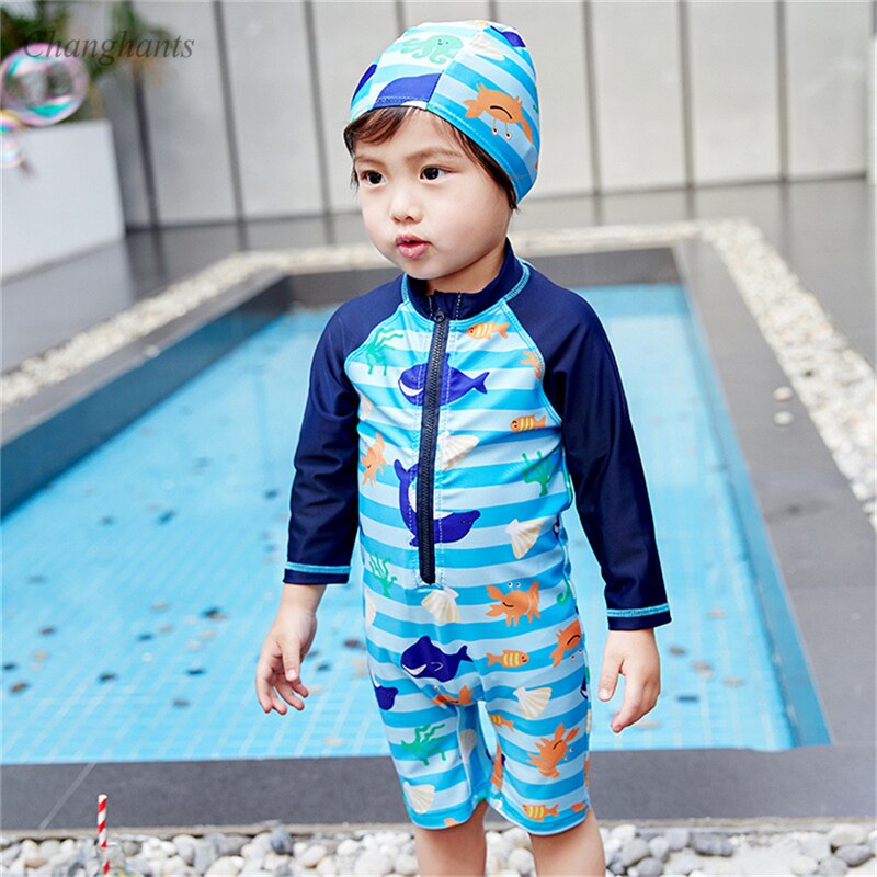 2-9Y Ragazzi Protezioni Bambini di Un Pezzo del Costume Da Bagno Dei Bambini Blu Costumi Da Bagno Bambini Costume Da Bagno Vestiti Del Bambino Manica Lunga Surf Sabbia Indossare Usura