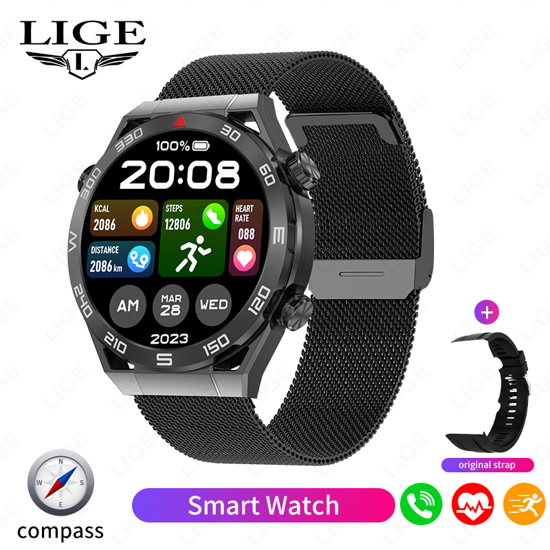 LIGE Nuovo GPS sport accorto guarda Bracciale fitness Promemoria chiamate Frequenza cardiaca IP68 Smartwatch impermeabile per uomo Orologi androide IOS: giallo