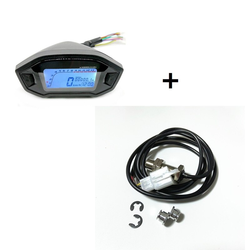 Tacómetro LCD para motocicleta, velocímetro, odómetro, 5 velocidades, 7 retroiluminación, 11000 RPM, 199 KMH MPH, Universal: with sensor