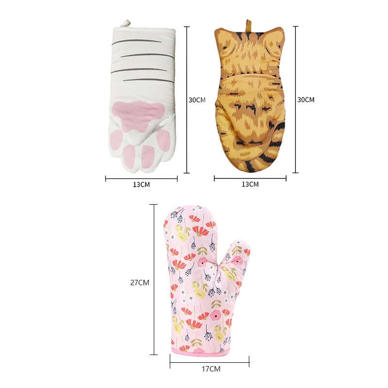3D dessin animé chat pattes four mitaines longue coton cuisson isolation micro-ondes résistant à la chaleur anti-dérapant gants Animal 1PC