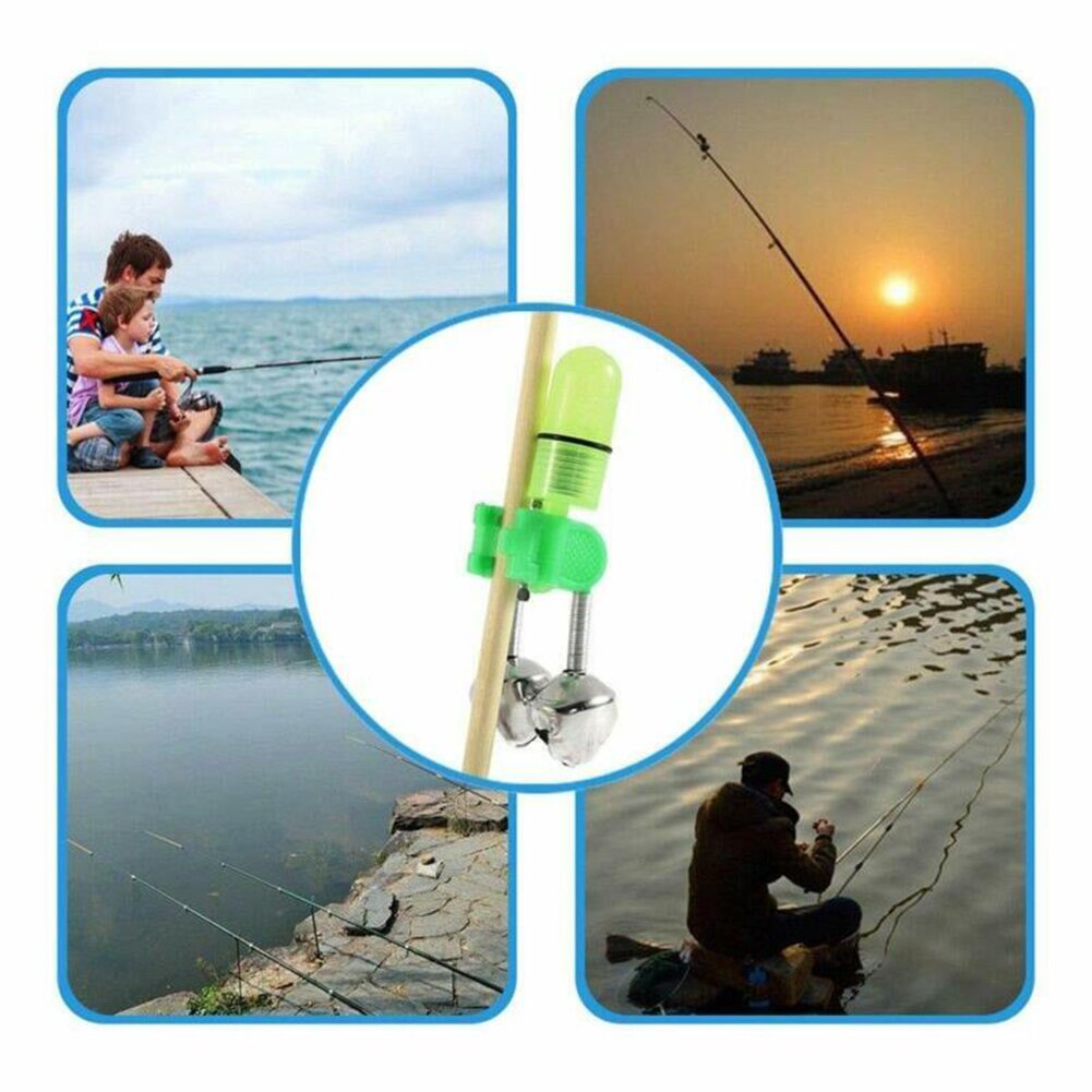 10 stk led nattfiske bitt alarm utstyr 2 bjeller stang clip varsel ring indikerer fiske lys og bjelle