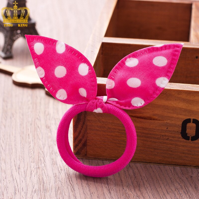 10PCS/Lot Gilrs Hair Rope Solid Satin Cloth Scrunchie Elastic Bow Kids Cute Rabbit Ear Ponytail Holder Accessories