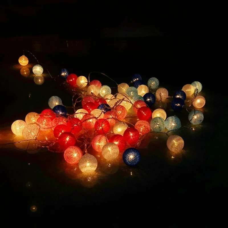 LED-Lichterkette mit Baumwollkugeln, batteriebetrieben oder USB-betriebene Feengirlande, Lichterketten, Weihnachten, , Hochzeit, Party-Dekoration