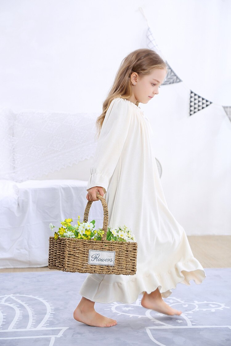 Detailhandel 2-12 år lange ærmer flannel børn & #39 ;s hjemmetøj natkjole pige børn pyjamas forår varm natkjoler kjole til piger