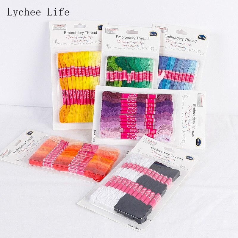 Lychee Life 12Pcs/lot Polyester Embroidery DIY Silk line Branch Similar Thread Cross Stitch Cotton Sewing Skeins Thread Material