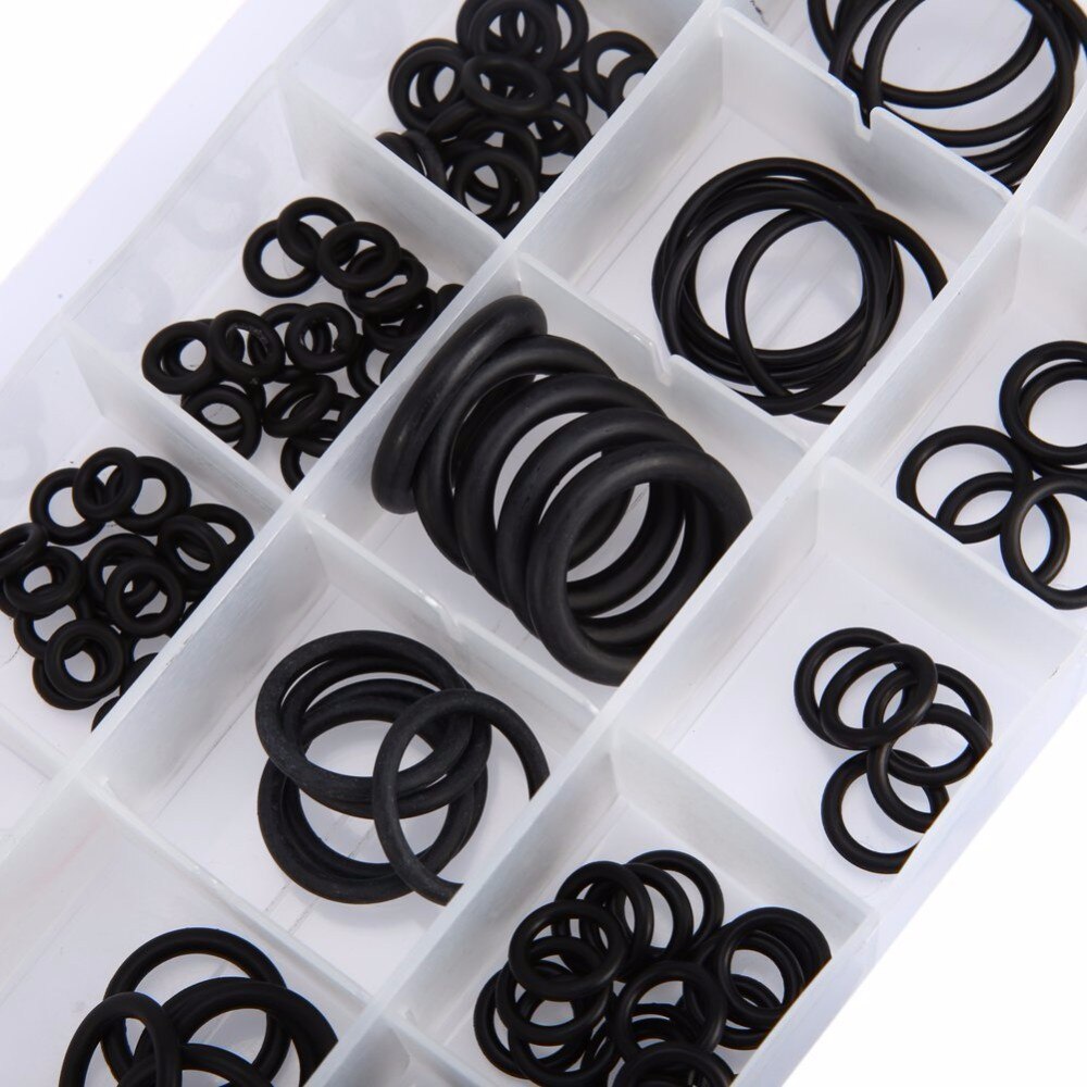 225 stk / parti sort gummi o-ring sortiment skivepakning forsegling o-ringsæt 18 størrelser med plastkasse gummiprop siliciumring