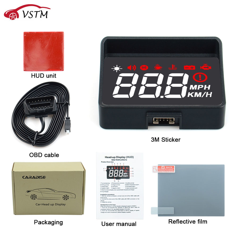 For Safety HUD Display Intelligent Alarm System Universal A100S Windshield Projector Driving Safety OBD2 Overspeed Warning