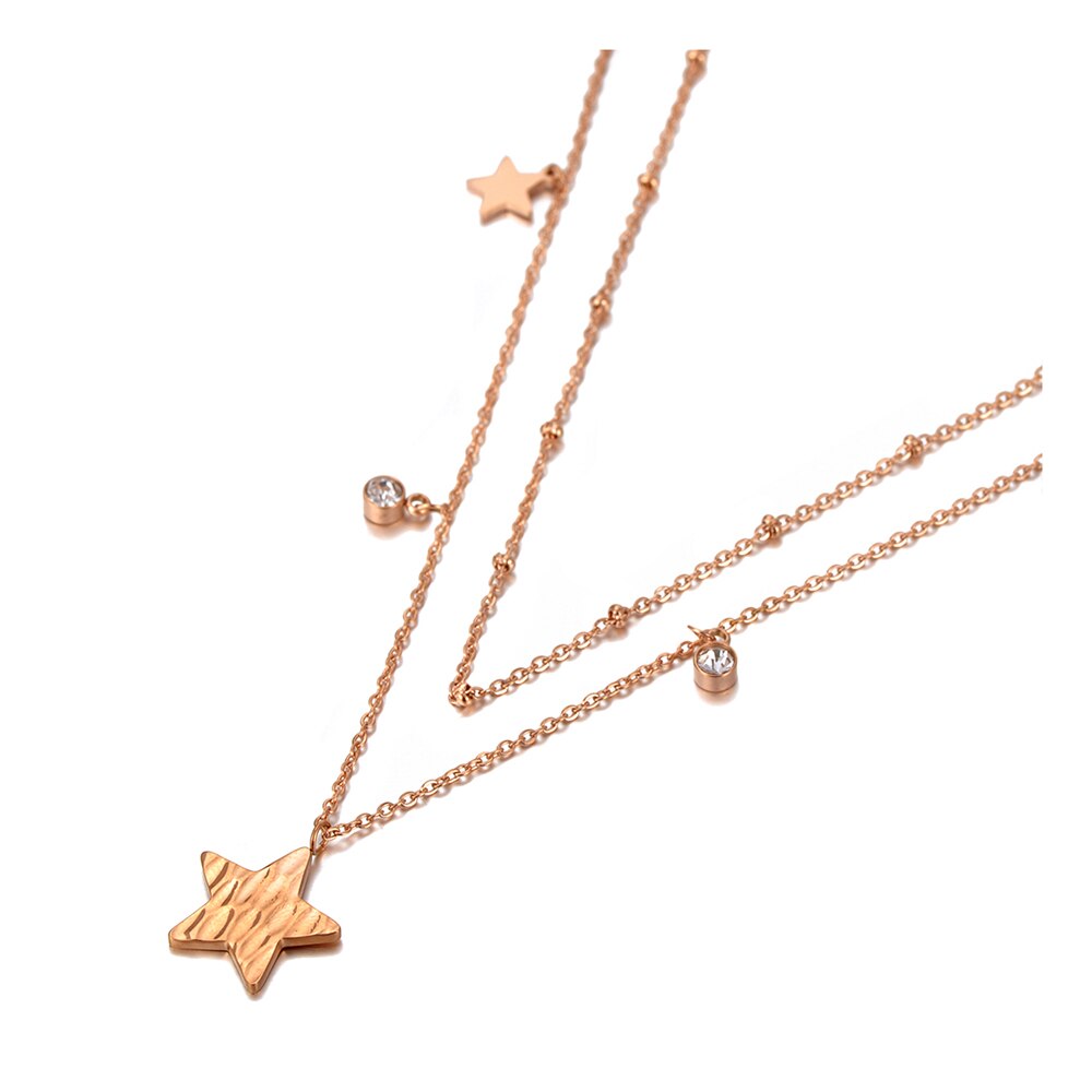 Lokaer Original Double Layer Star Pendant Necklace For Women Stainless Steel CZ Crystal Chain Choker Necklace N20130: Rose Gold Color