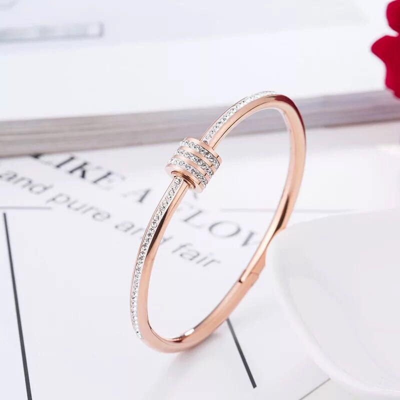 Mode Vrouwen 316 Rvs Rose Gold Kristallen Ronde Charm Armband Huwelijkscadeau