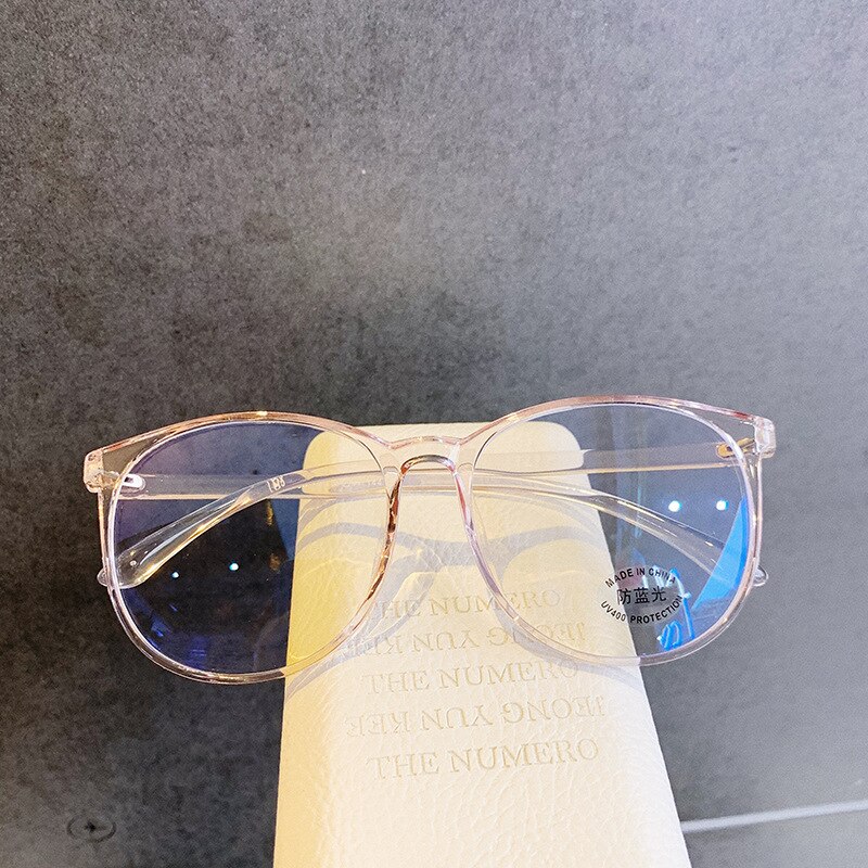 Yooske anti-blu-ray computerbriller mænd overdimensionerede brillerammer til kvinder store runde optiske rammer gennemsigtige briller: Lyserød