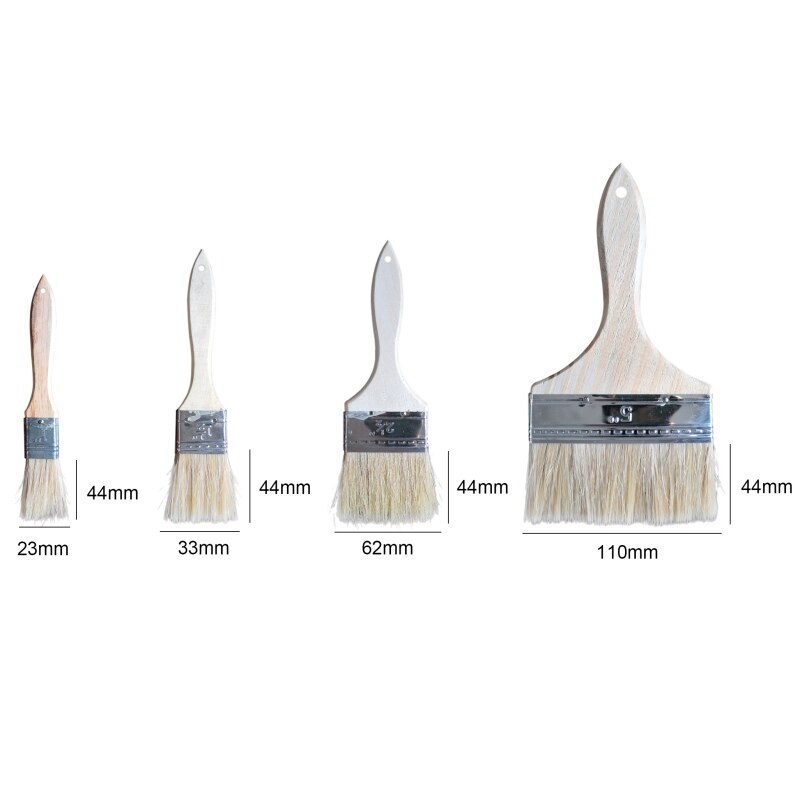 3pcs Paint Brushes Wooden Handle Bristle Brush Art Crafts for Wall and Furniture Painting 4 Sizes