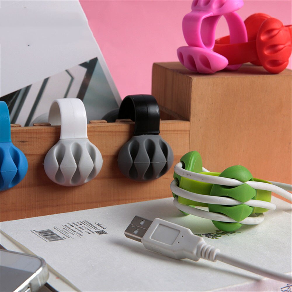 1 ud. Bonito enrollador de cables de silicona organizador de cables de Color sólido para escritorio de oficina soporte de cables enrollados línea fijador escritorio Set suministros