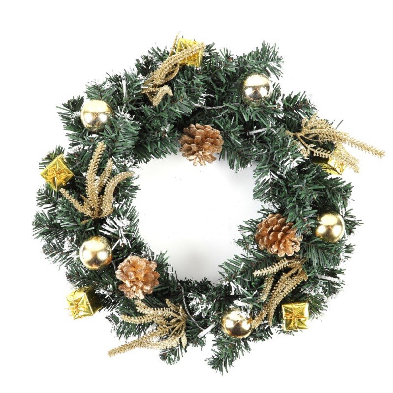 Artificial Pine Cones Berries And Flowers Tree Christmas Wreath Hanging Ornaments LED Flowers Door Decoration: Green / 30cm
