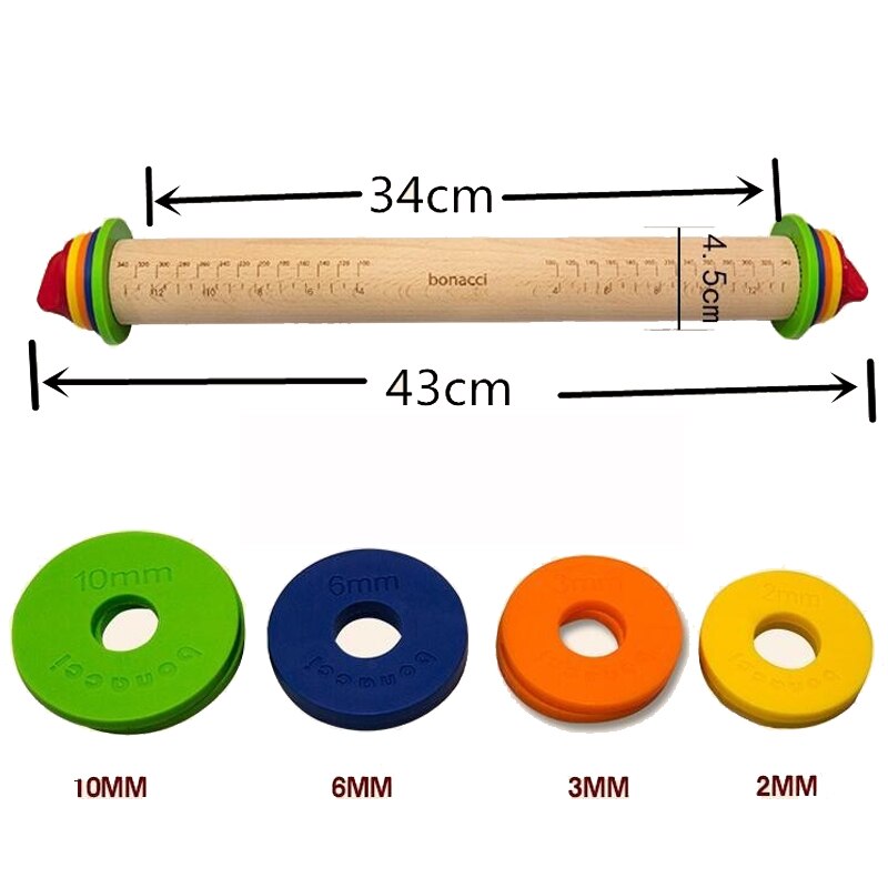 16%,Wooden Baking Stick Rolling Pin Fondant Adjustable Rolling Pins MultifunctionThickness Embossing Patterned Cake Tools: Default Title