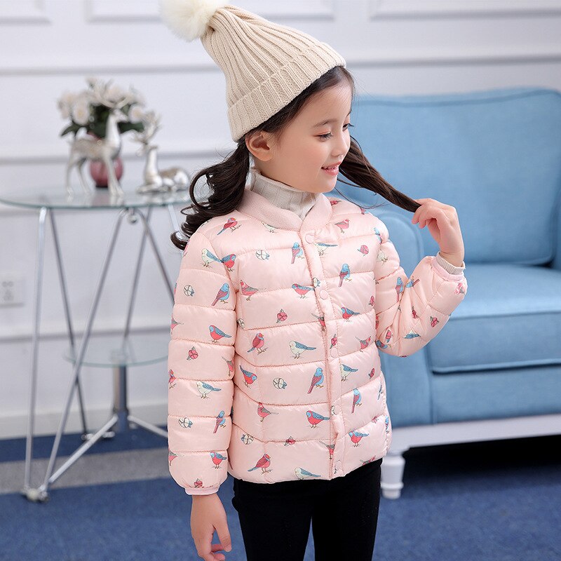 girls cotton coat autumn and winter baby warm floral small cotton jacket children warm down cotton jacket: Pink / 5T