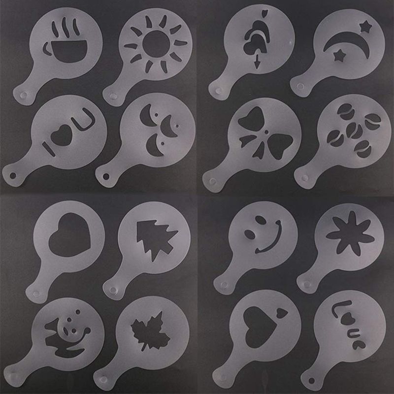 Verschillende Thema 16Pcs Koffie Stencils, Frosted Transparante Koffie Decorating Template Art Stencils Voor Latte Cappuccino Coffe