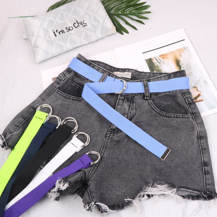 D ring spænde bælte harajuku lynlås all-match ultra lang lærred bælte elskere kort ensfarvet langt bælte 110cm lang