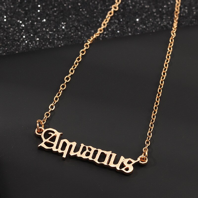 Zodiac Alphabet Necklace Creativity European Girls Twelve Constellation Alloy English Letter Necklaces Jewelry For Women: NZ1526Aquarius