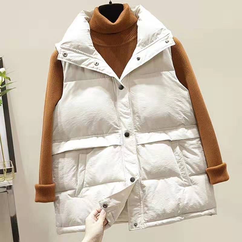 Vangull kvinder ærmeløs vest vinter varm plus size dun bomulds vatteret jakke kvinde veste mandarin krave ærmeløs vest