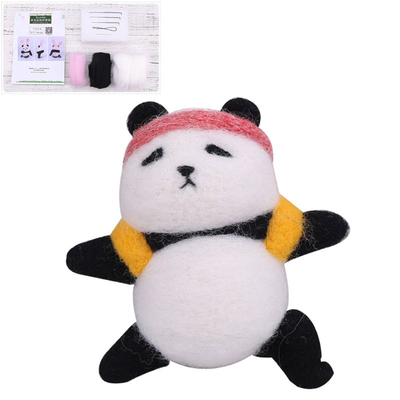 Cute Panda Wool Felt Craft DIY Unfinished Poked Set Handcraft Kit Needle Material Bag Pack Handmade: 02