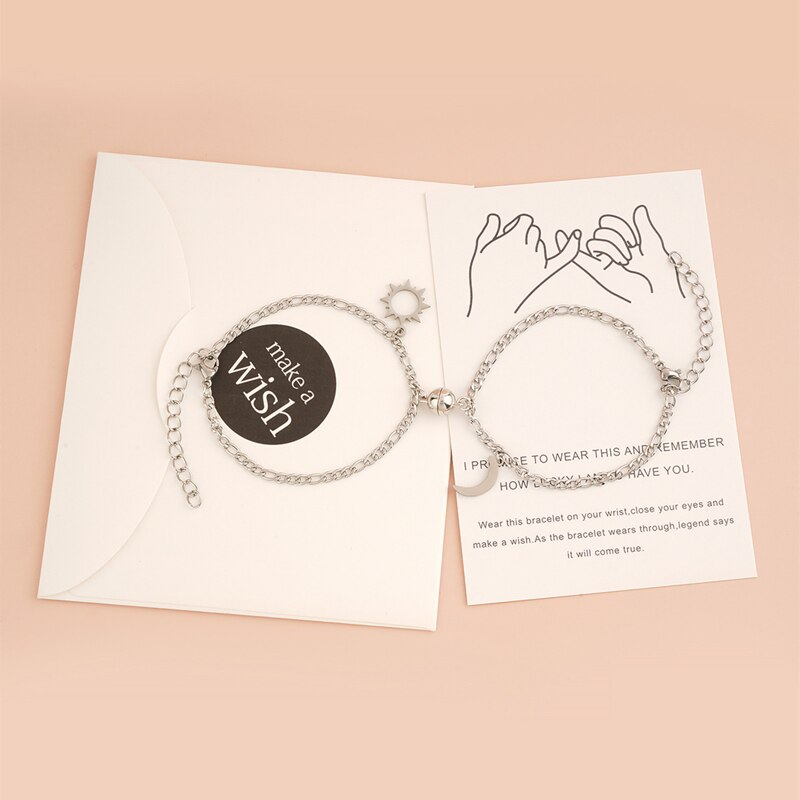 1Set Heart Stainless Steel Couple Friendship Rope Magnetic Bangle Bracelets Lover Women Men Charm Wish Jewelry Envelope Packing: KK3666-4