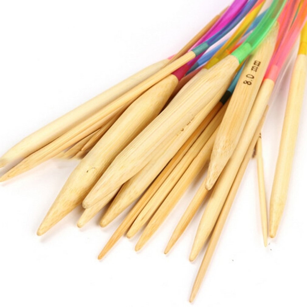 18 forskellige modeller længde 40-120cm flerfarvet rør cirkulær forkullet bambus strikkepinde sæt