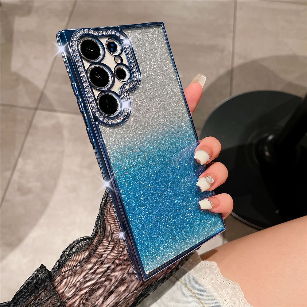 Custodia per telefono trasparente con diamanti con strass glitterati placcati di lusso per Samsung S23 ultra S22 più coperchio morbida e trasparente a colori sfumati