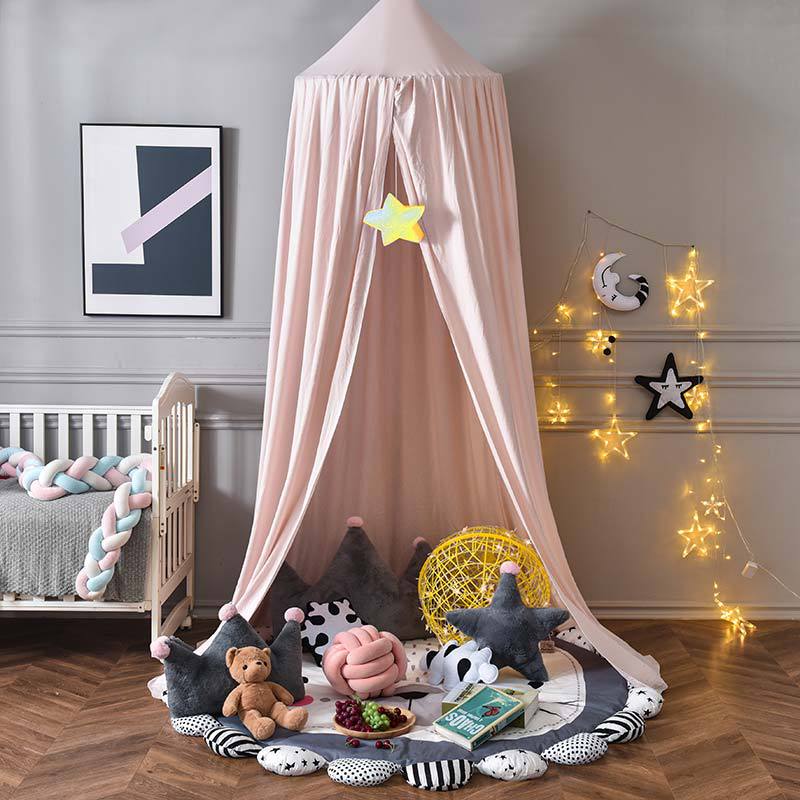 Canopée en coton pour lit de bébé fille, moustiquaire, rideau de literie, tente à dôme rond, Protection contre les insectes, décoration de chambre: Rose