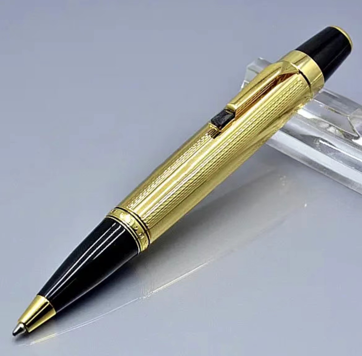Edição limitada Bohemis Caneta esferográfica de resina preta Mini curta portátil para viagem, escritório, escola, escrita com número de série de gema: Azul / Multicolorido