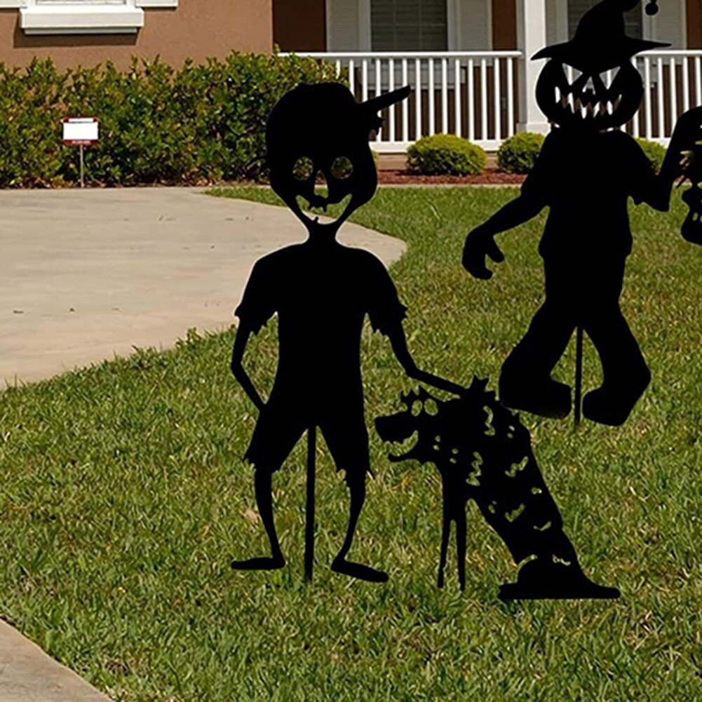 Silhouette Skull Saw Doll Shadow Yard Sign Lawn Terror Halloween Party Prop