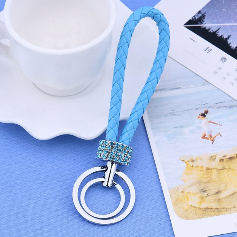 Double Loop Rhinestone Crystal Keychain Horseshoe Buckle Metal Car Key Pendant General Multicolor Hanging: Blue 1