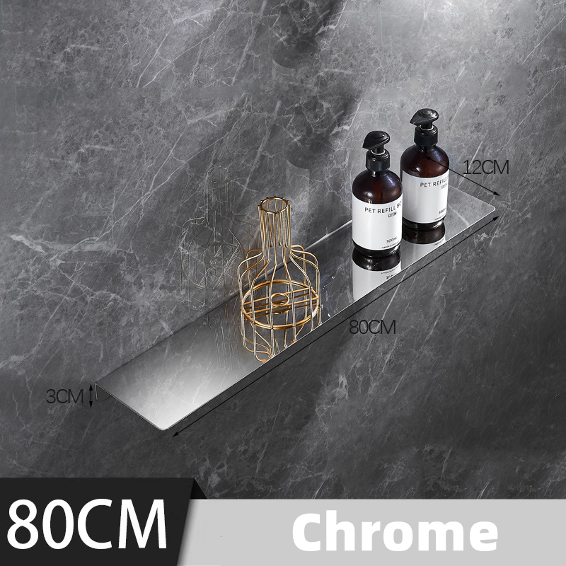 Estante de baño negro/cromo, estantes esquineros gruesos de acero inoxidable, toallero, soporte para champú, estante de almacenamiento de cocina de 60 /70 /80cm