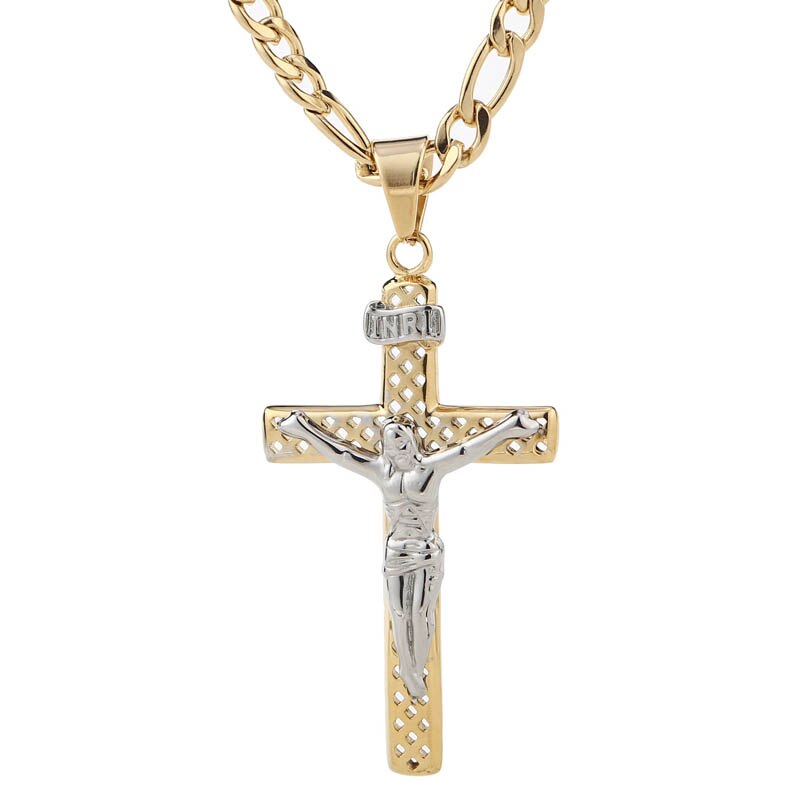 Witaya Jesus Cross Hanger Ketting Gouden Ketting Rvs Hollow Religieuze Cross Hangers & Kettingen Voor Mannen Sieraden