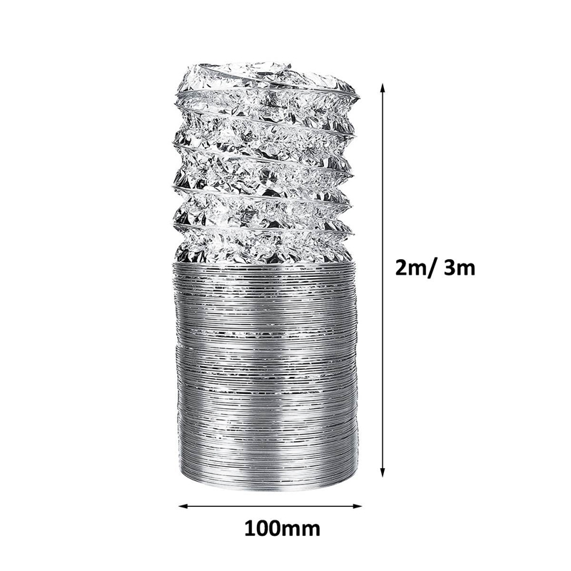 4Inch Ventilator Pipe 100Mm Pvc Aluminum Tube Air Ventilation Pipe Hose Flexible Exhaust Duct 3/2M Air System Vent Bathroom