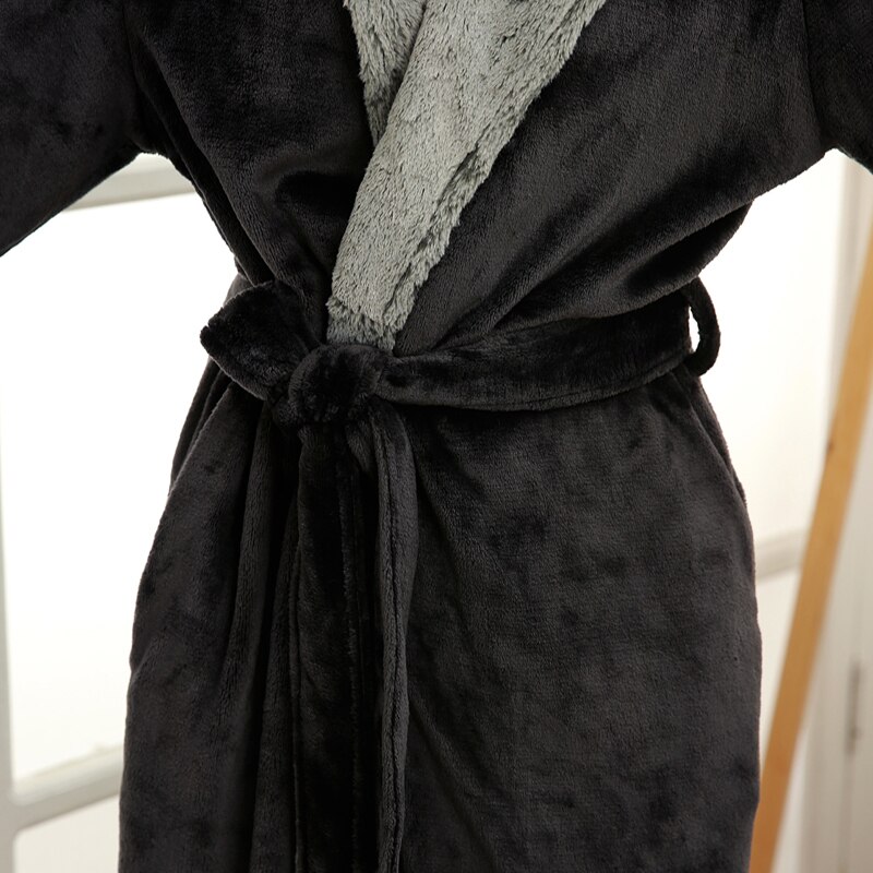 På elskere luksus pels blød flannel koral fleece lang termisk vinter badekåbe mænd tyk varme lounge morgenkåber mandlige morgenkåbe