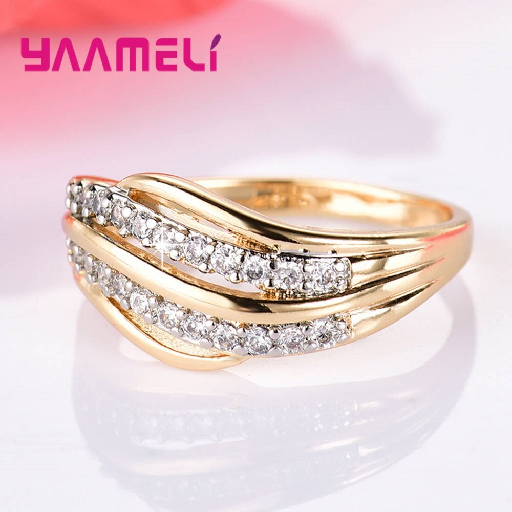 Anillo apilable de plata auténtica de Ley 925 con de hoja de zirconia cúbica, anillos para mujer para aniversario de bodas, joyería Anel en 2 colores