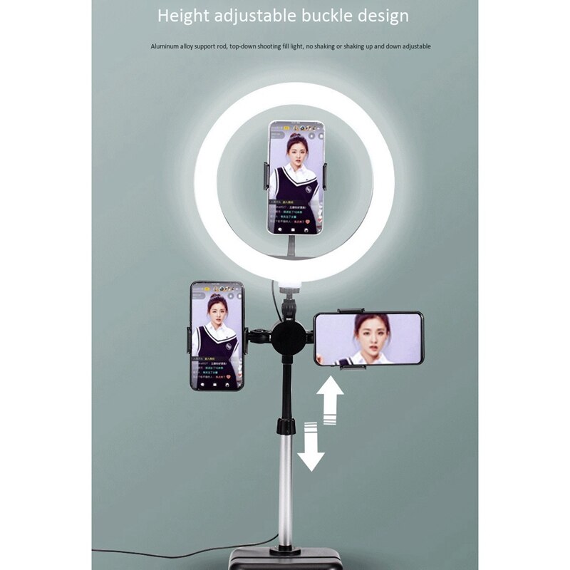 Mobile Phone Live Broadcast Stand Tablet Desktop Three-Position Retractable Holder with 10-Inch Ring Light