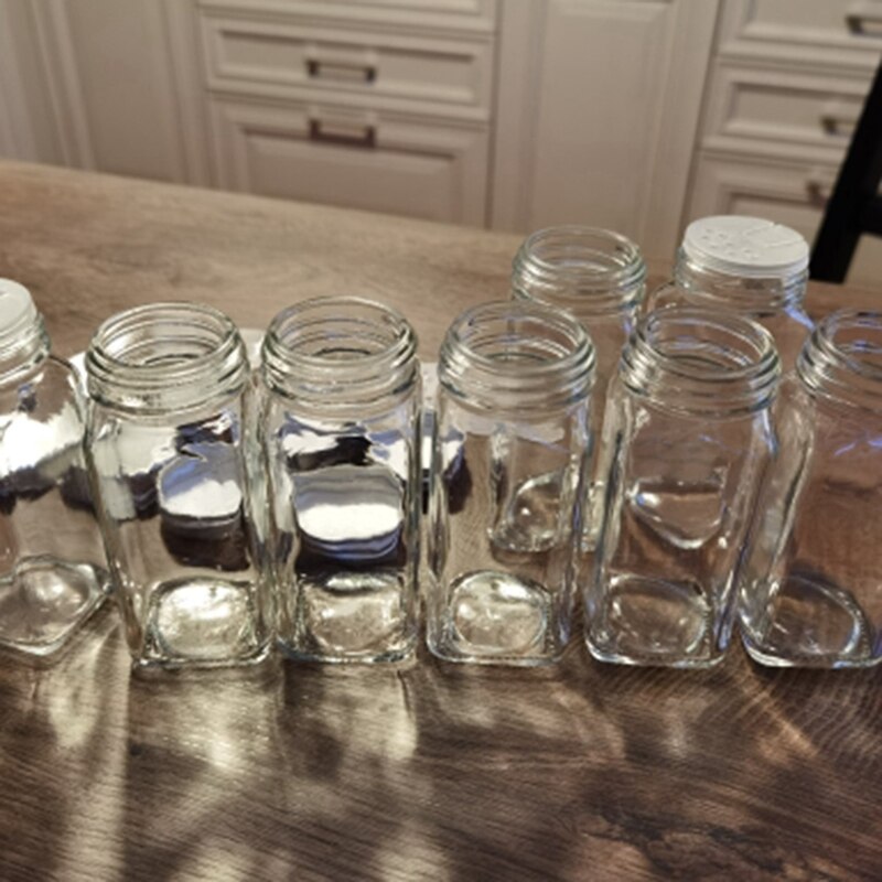 12PCS Condiment Jar Set,Transparent Plastic Bottle Food Packaging Bottle Airtight Metal Cap Empty Square Spice Container