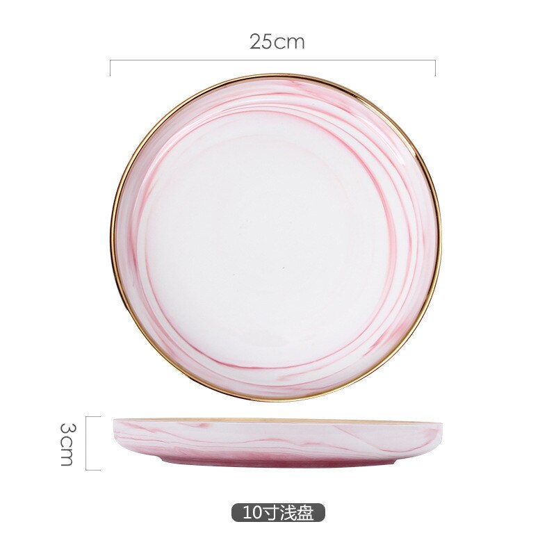 1pc pink phnom penh marmor keramisk service skål tallerken ins ris salat nudler fad suppe ske spisestel sæt: E